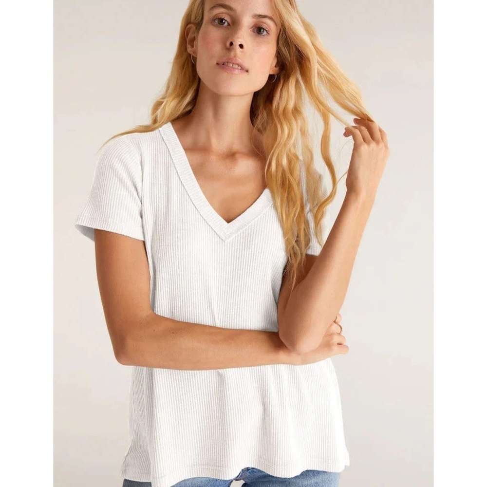 Z Supply White Dana Ribbed Hacci Top V-Neck